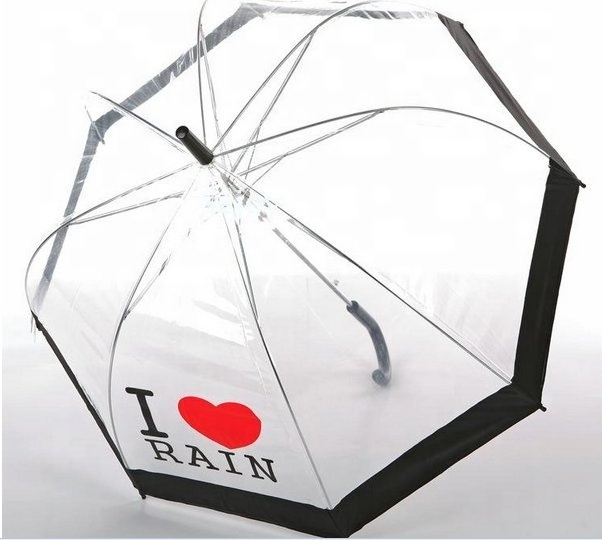 Popular Sale i love rain Printing Dome Bubble POE Clear Transparent Umbrella