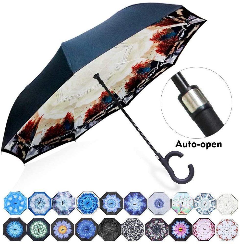 High Quality Promotion Upside Down Custom Print Logo Invert Rib Automatic Opening and Close Windproof Reverse Umbrella