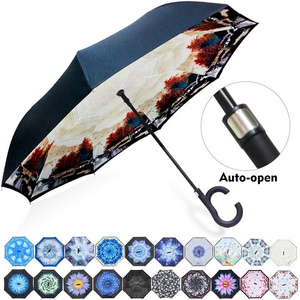 High Quality Promotion Upside Down Custom Print Logo Invert Rib Automatic Opening and Close Windproof Reverse Umbrella