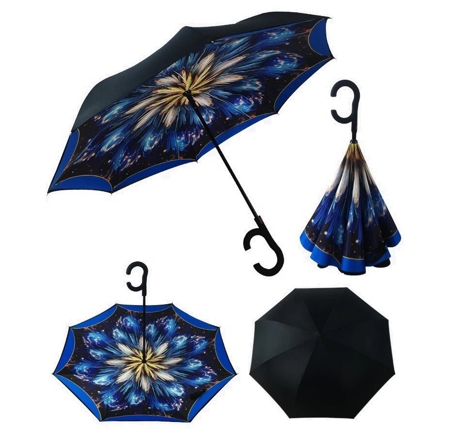 High Quality Promotion Upside Down Custom Print Logo Invert Rib Automatic Opening and Close Windproof Reverse Umbrella