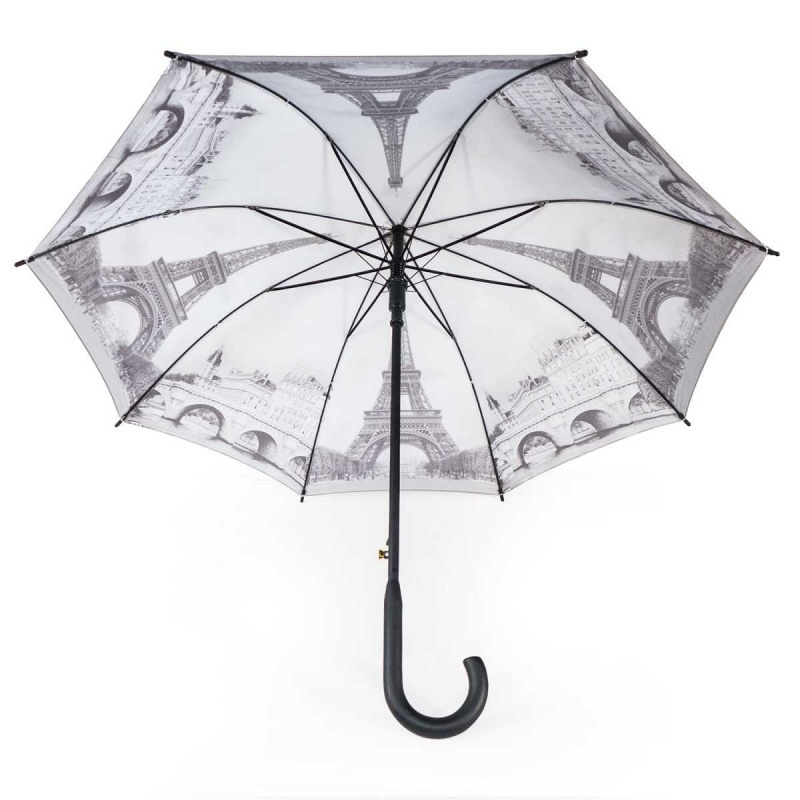 Fashionable Customized Paris Eiffel Tower Full Printing 23inch Auto Opening Stick Straight Umbrella for Sunny and Rainy Day