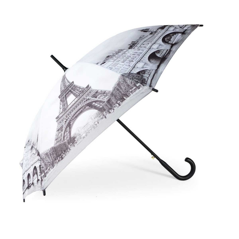 Fashionable Customized Paris Eiffel Tower Full Printing 23inch Auto Opening Stick Straight Umbrella for Sunny and Rainy Day