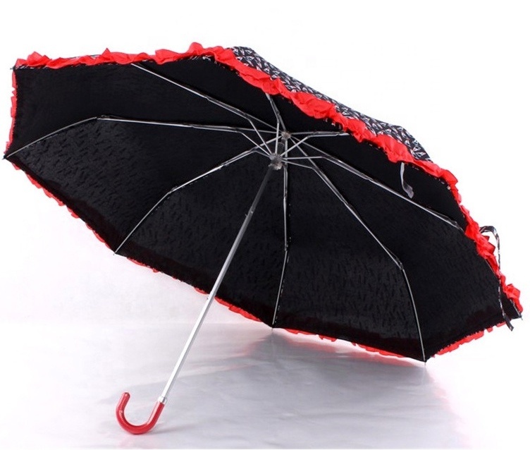 High quality foldable sun and rain protection light weight aluminum cute women umbrella with crook leather handle