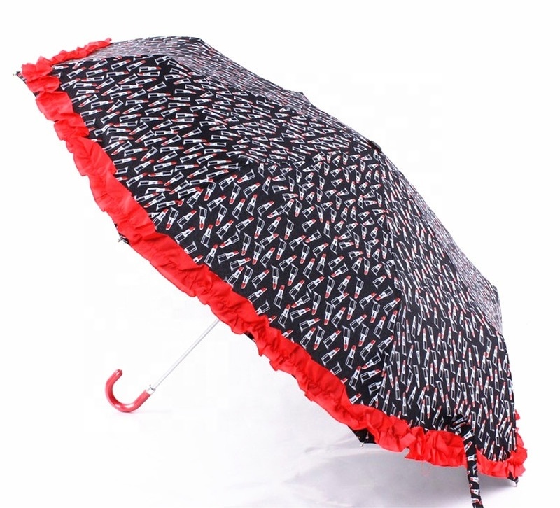 High quality foldable sun and rain protection light weight aluminum cute women umbrella with crook leather handle