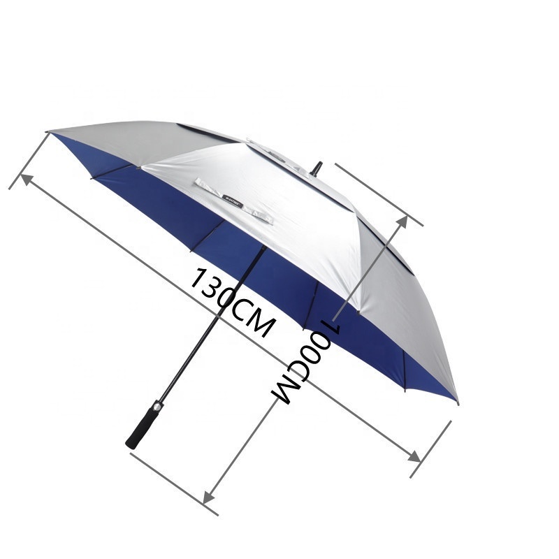 High quality customized windproof Rain straight fiber shaft double layer golf umbrella