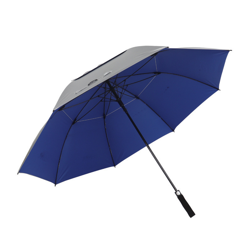 High quality customized windproof Rain straight fiber shaft double layer golf umbrella