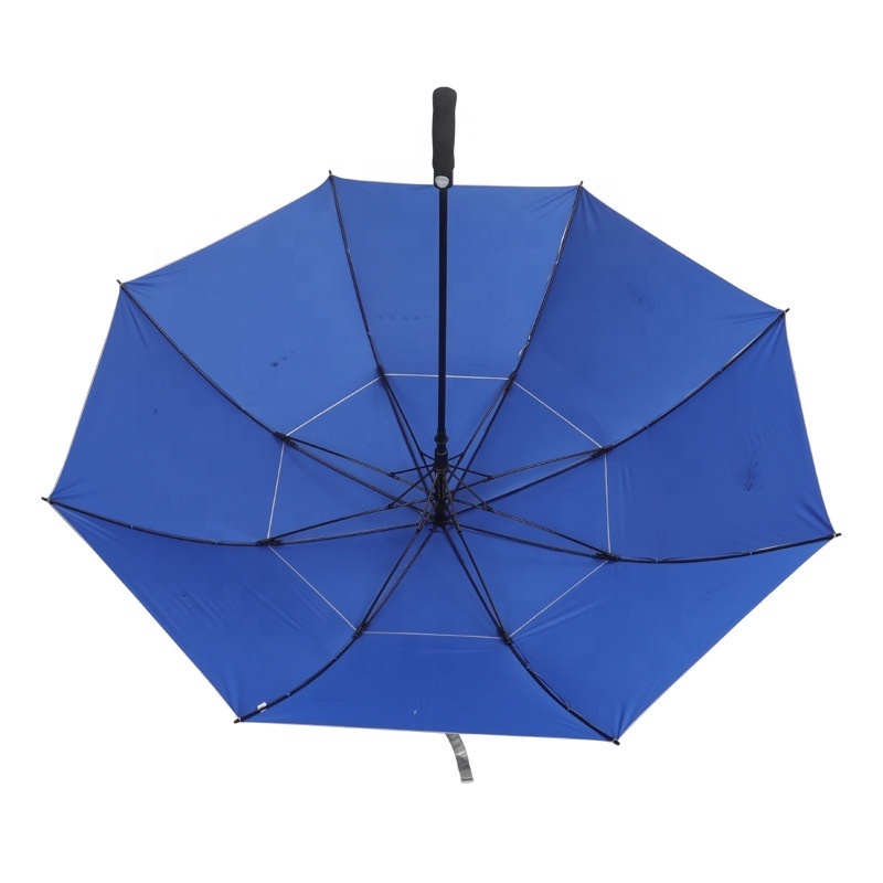 High quality customized windproof Rain straight fiber shaft double layer golf umbrella