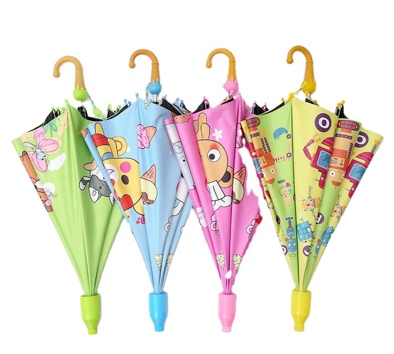 Straight Auto Open Custom Cartoon Printing Children Kids umbrella with No Water Drip Case,Kids Umbrella with Ice Cream Handle