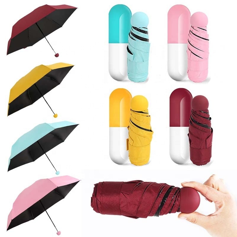 sun protection UV travel Portable super mini pocket compact capsule umbrella 5 five folding umbrella with case