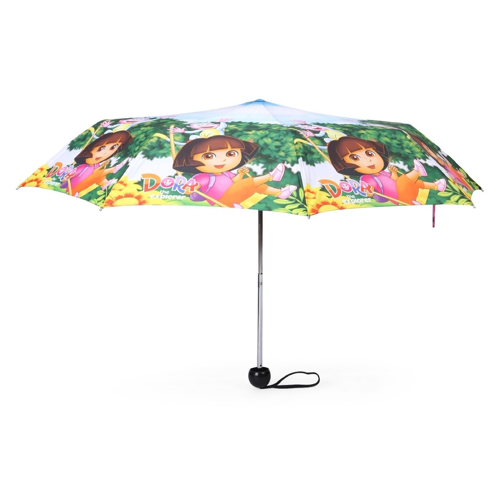 Wholesale Customized Minnie Cartoon Figure Printing Mini Rain and Sun Three Folding Kids Umbrella for Boys and Girls