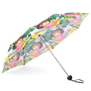 Wholesale Customized Minnie Cartoon Figure Printing Mini Rain and Sun Three Folding Kids Umbrella for Boys and Girls