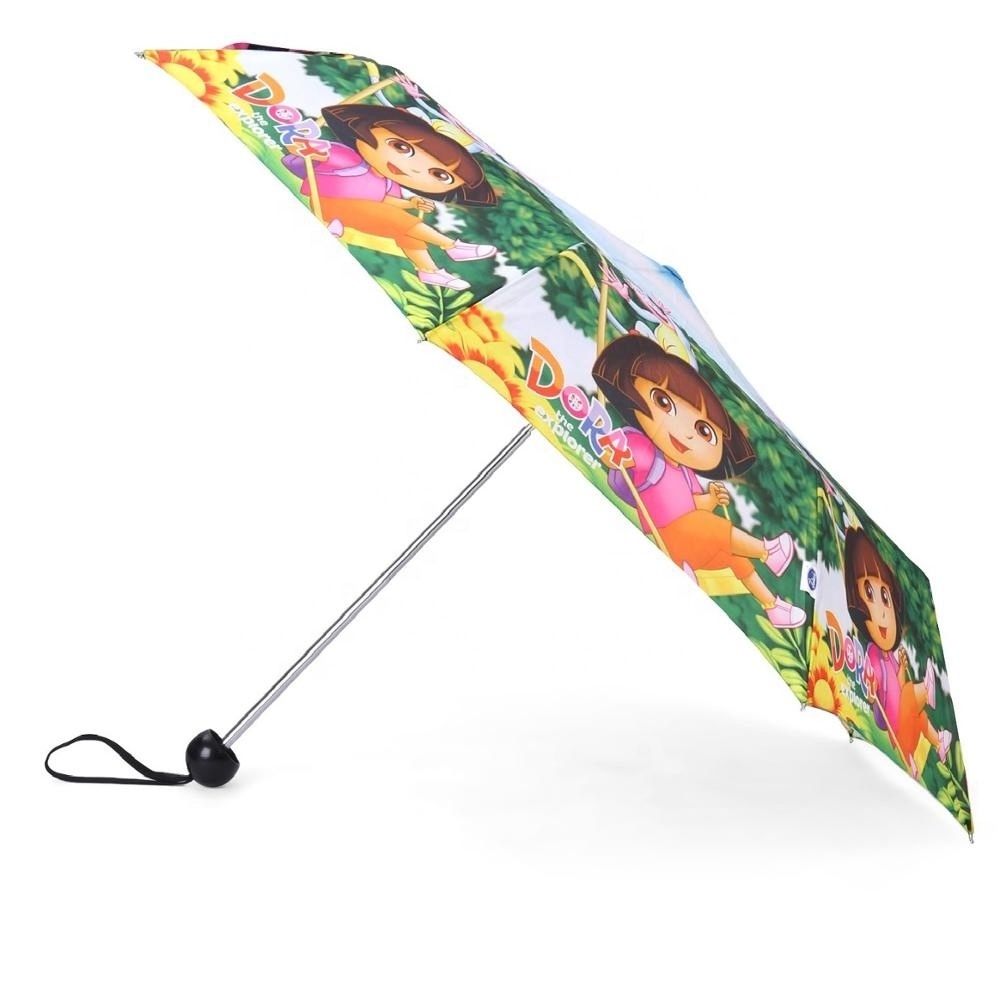 Wholesale Customized Minnie Cartoon Figure Printing Mini Rain and Sun Three Folding Kids Umbrella for Boys and Girls