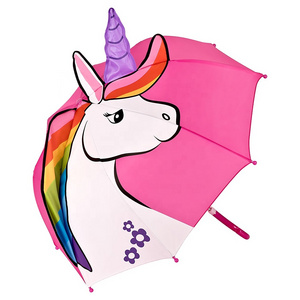 16" inch Little Mini Lovely Pink Unicorn 3D Printing Manual Open System Straight Rain Small Umbrellas for Children