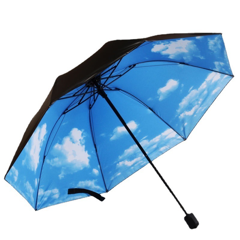 Blue Sky Three Fold Sunshade Fashion Elegant Gift Designed Novel High-quality Umbrella