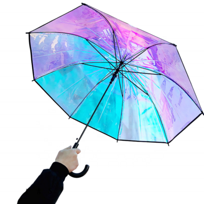 Promotional manufacturers laser dazzle rainbow straight cheap POE umbrellas with logo, paraguas