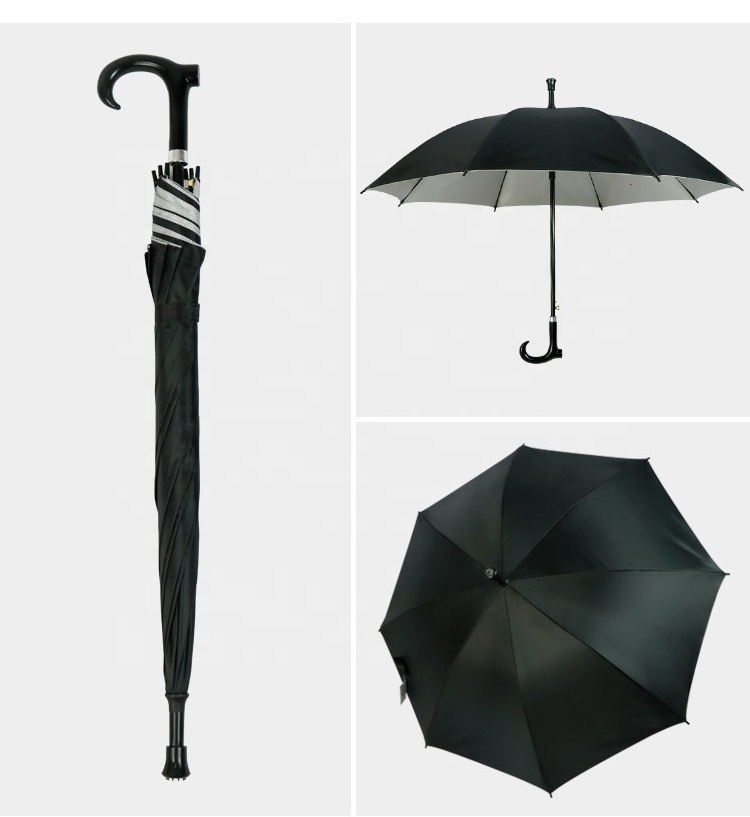 Wholesale Promotion Gift Cane Plastic Walk Stick Hooks Handle Automatic Straight Umbrellas