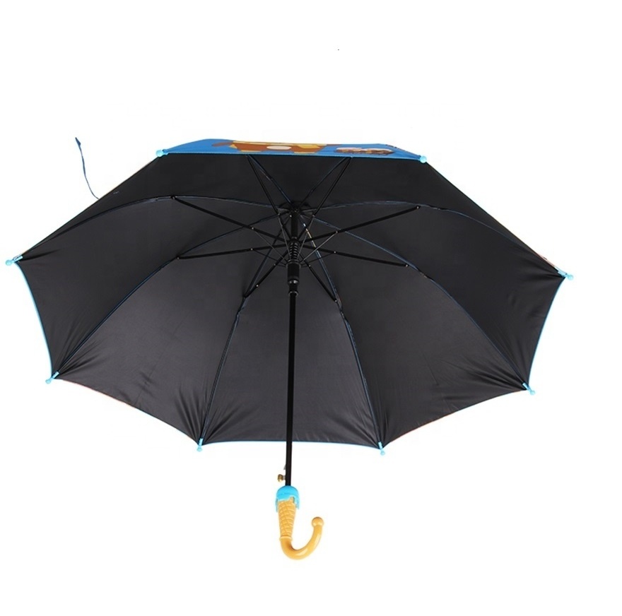 wholesale new invention novelty straight promotion child vinyl umbrella with water drop, Black coating umbrella for kid with cup