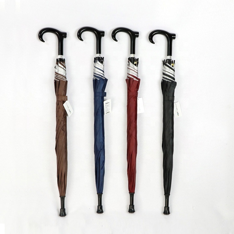 Wholesale Promotion Gift Cane Plastic Walk Stick Hooks Handle Automatic Straight Umbrellas