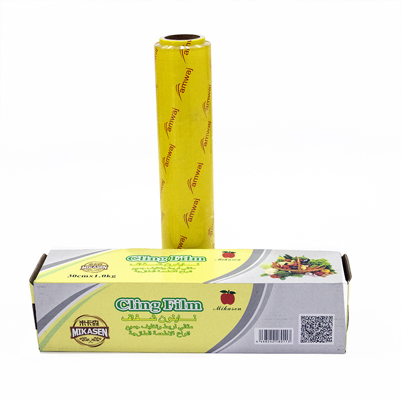 38mm core 10-600M Stretch Film Wrap 100g Box Food Grade with plastic dispenser PVC cling film slider cutter for Food Fresh