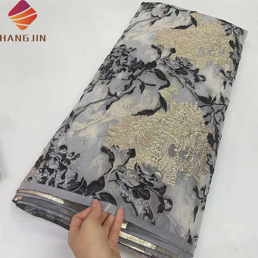 Factory French Organza African Jacquard Embroidered Silk Fabric Nigerian Mesh Brocade Lace Fabric For Wedding Dress