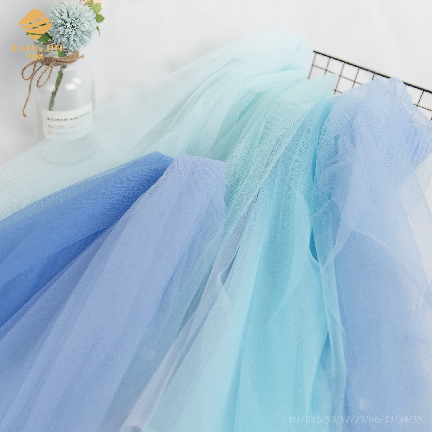 Azure Blue color soft tulle net 6420 Tricot Tulle Fabric light Blue for Wedding Dress Royal blue tulle mesh fabric