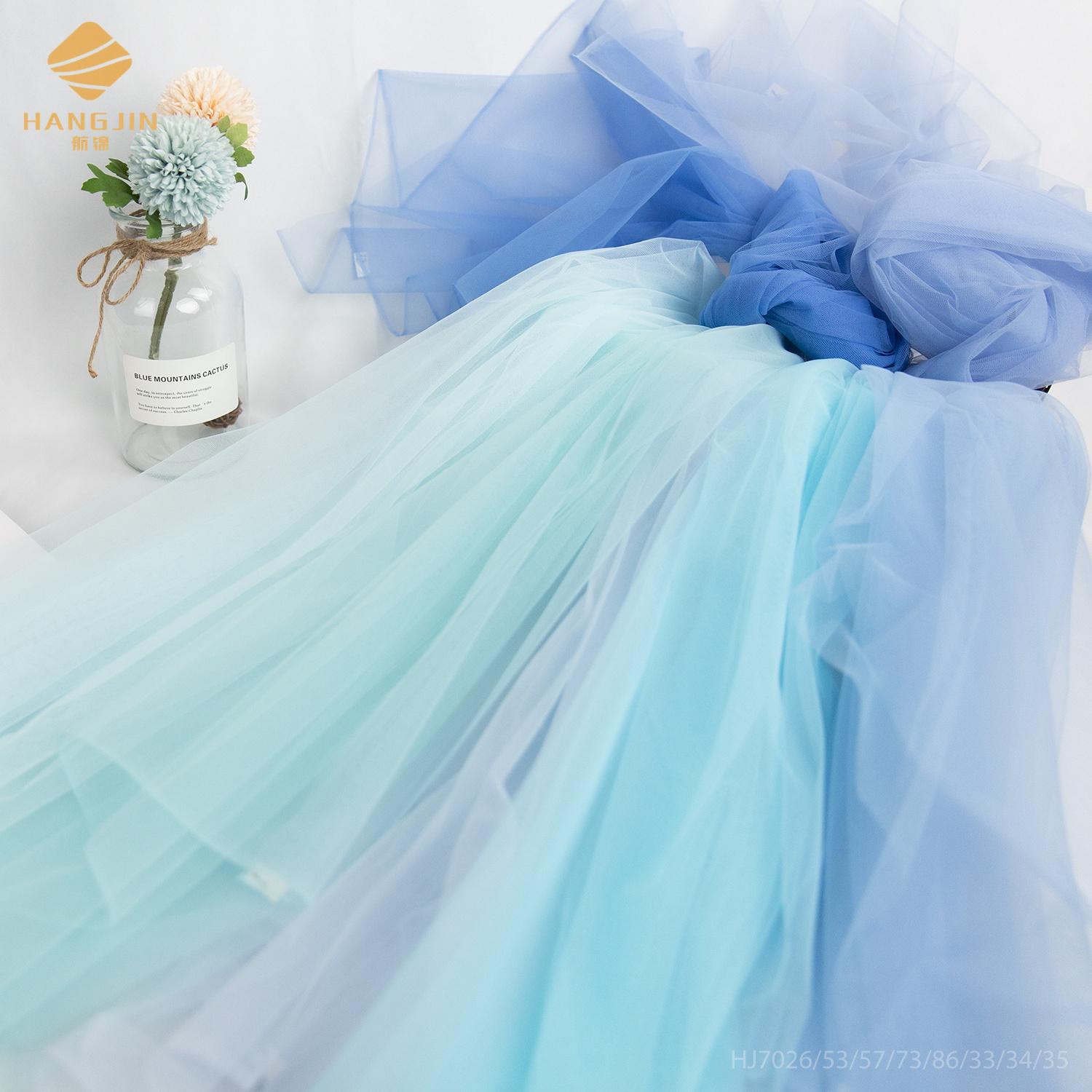 Azure Blue color soft tulle net 6420 Tricot Tulle Fabric light Blue for Wedding Dress Royal blue tulle mesh fabric