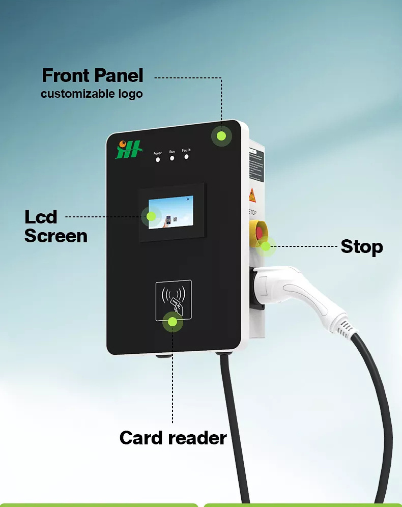 Hongjiali AC ev charging station dual 22 kw type2 ev charger 32 amp level2 wall box 7kw 11 kw ev car chargers manufacturer