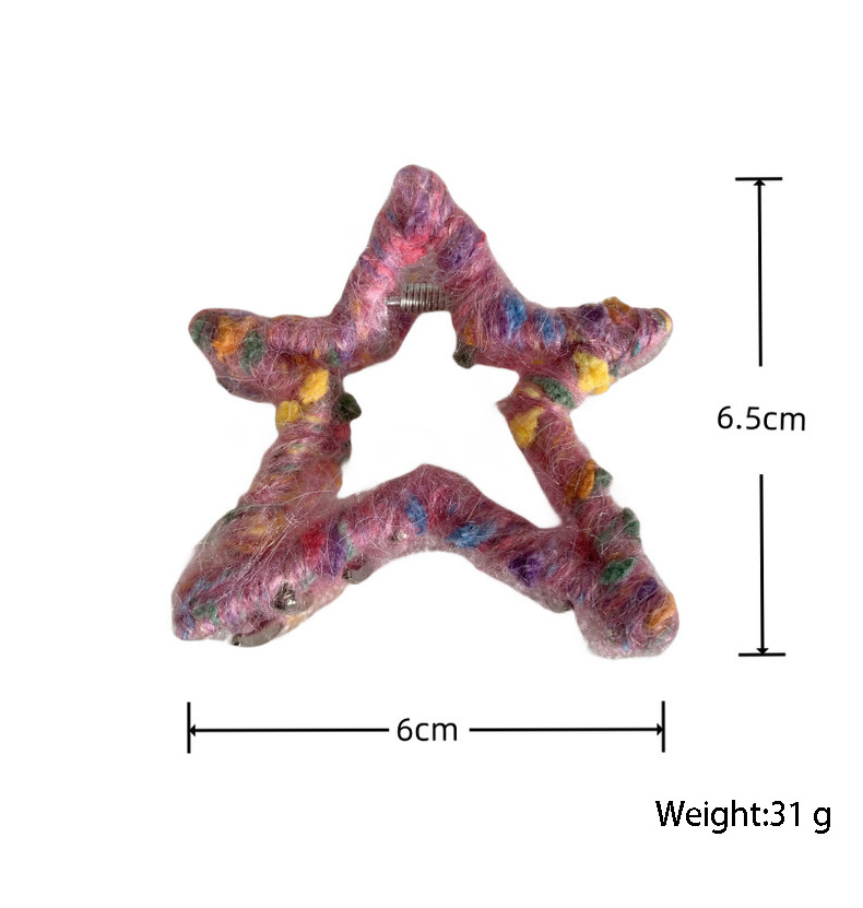 Korean Rainbow Color Hair Clips for Girls Plush Star Hair Claw 6 CM Metal Hair Clamp Wholesale Shark Clips