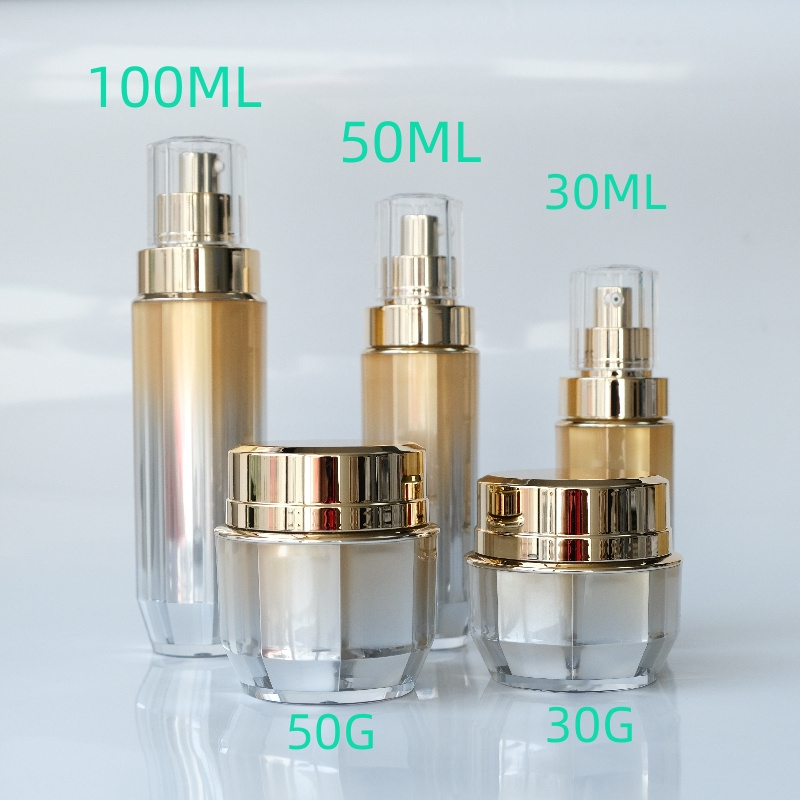 Luxury 30ml 50ml Diamond Bottle Cosmetics Acrylic Jar Acrylic Cosmetic Packaging Fog Surface Airless Bottle Gold Logo Customized