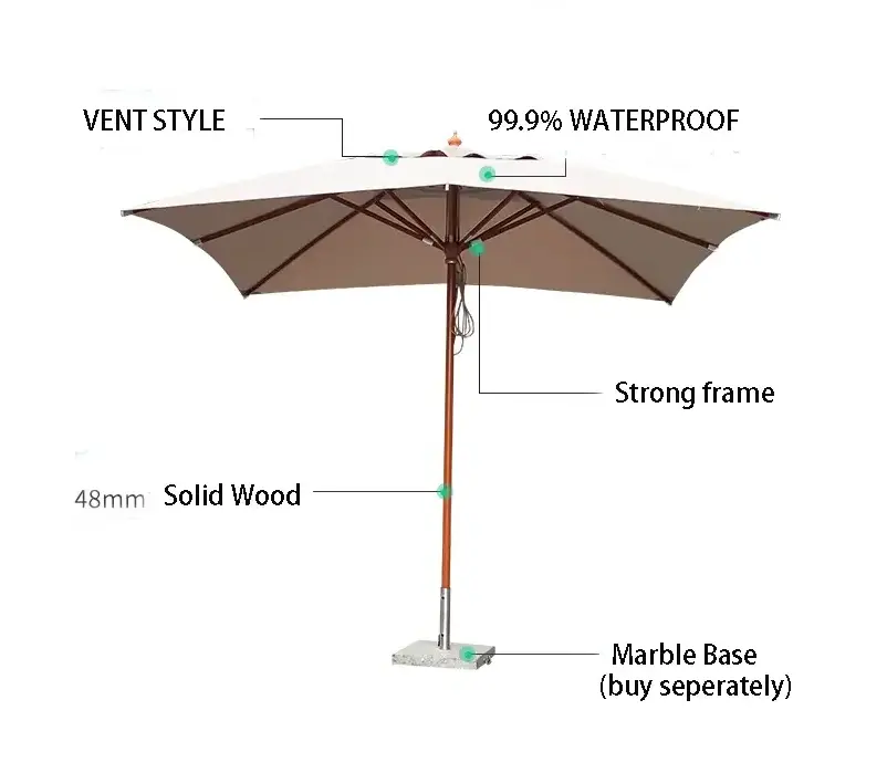 2m 3m Wooden Umbrella Poolside Site Common Areas Beaches Between Sunbeds Umbrella