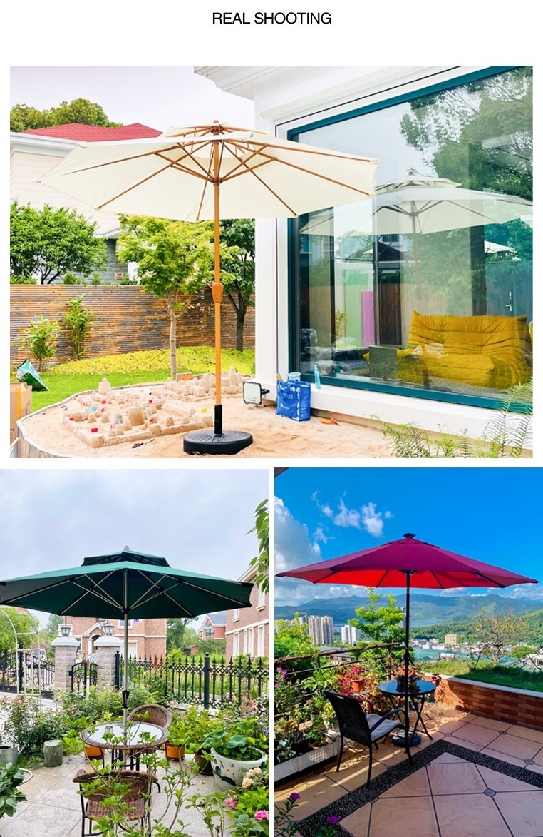 Promotional Big 200 cm Commercial Foldable Sun Shade Umbrellas Beach Outdoor Wooden Parasols With Sand Anchor