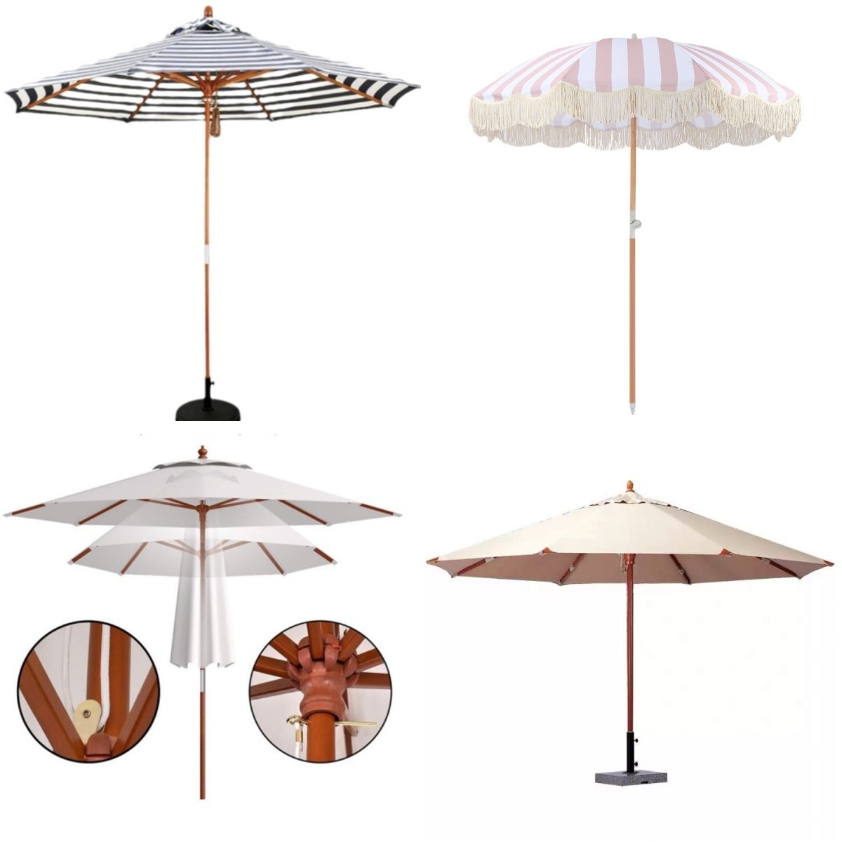 Promotional Big 200 cm Commercial Foldable Sun Shade Umbrellas Beach Outdoor Wooden Parasols With Sand Anchor