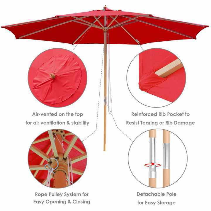 Outdoor Red  Blue 1.8m Beach Hotel Swimming Pool Garden Wood Print Beach Umbrella Parasol for Sunshade Umbrella Parasol