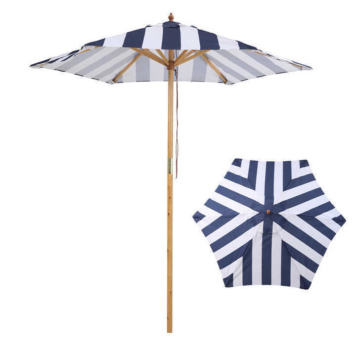 Outdoor Red  Blue 1.8m Beach Hotel Swimming Pool Garden Wood Print Beach Umbrella Parasol for Sunshade Umbrella Parasol