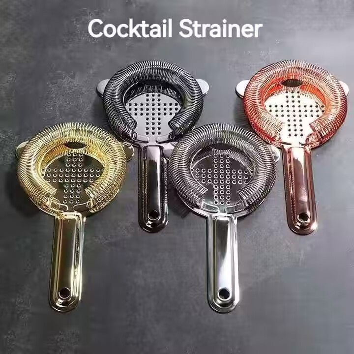 Customized Brand Logo Cocktail Strainer Electroplate Stainless Steel  Professional Bartenders Julep Strainer with silver gold