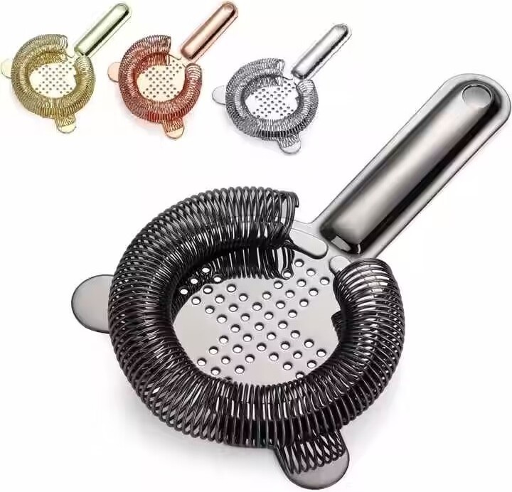 Customized Brand Logo Cocktail Strainer Electroplate Stainless Steel  Professional Bartenders Julep Strainer with silver gold