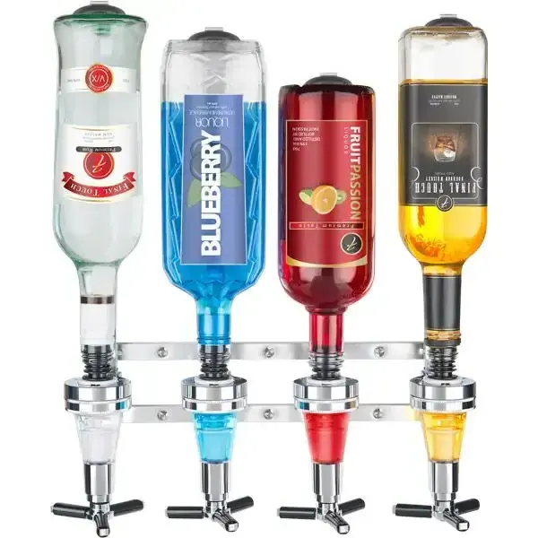 4-Bottle Liquor Dispenser Bar Butler Cocktail Shaker Wine Holder Alcohol Drink Whisky Liquor Dispenser