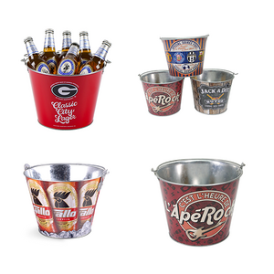 5qt/10qt Round Metal Plastic Tin Bottle Bucket Galvanized Beer ice buckets beverage tubs For Parties