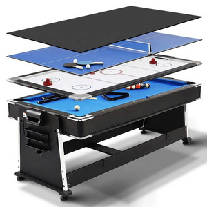 Factory Direct Sell 4 in 1 7FT Multi Game Pool Billiard Table, Air Hockey Table, Table Tennis Table with Dinning Top