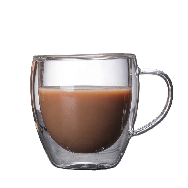 Hot Sale High Borosilicate Glass Double Wall Cup Milk Coffee Glass Mug With Handle