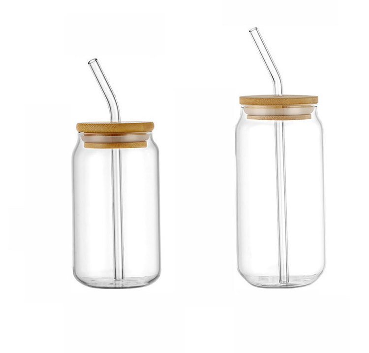 Wholesale 12oz 16oz Lead Free Eco-Friendly Glass Beer Can Cup With Bamboo Lid And Straw