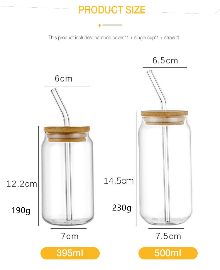 Wholesale 12oz 16oz Lead Free Eco-Friendly Glass Beer Can Cup With Bamboo Lid And Straw