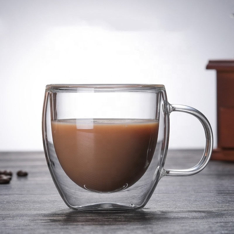 Hot Sale High Borosilicate Glass Double Wall Cup Milk Coffee Glass Mug With Handle