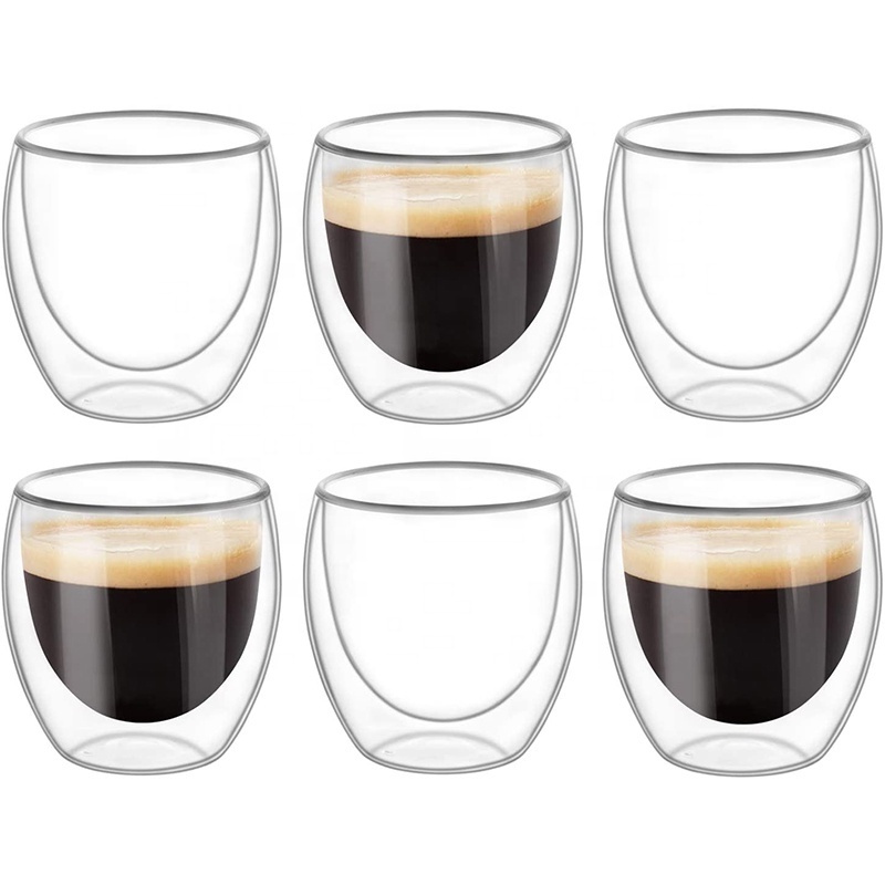 80ml 250ml 350ml 450ml 630ml No Handle Double Wall Glass Cups Clear  High Borosilicate Coffee Cups Heat-resistant glass