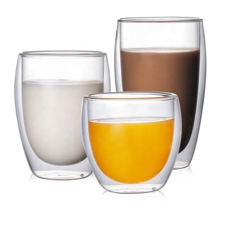 80ml 250ml 350ml 450ml 630ml No Handle Double Wall Glass Cups Clear  High Borosilicate Coffee Cups Heat-resistant glass