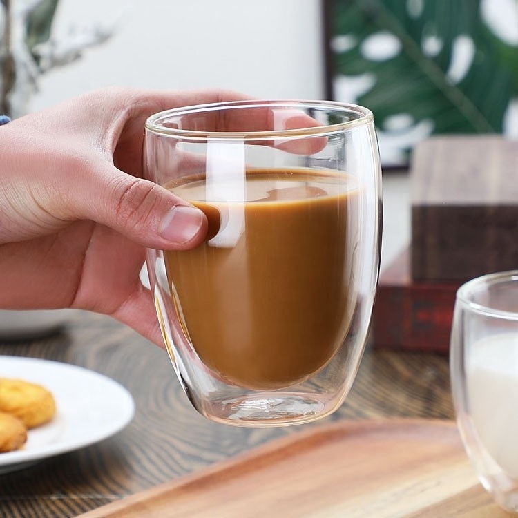 80ml 250ml 350ml 450ml 630ml No Handle Double Wall Glass Cups Clear  High Borosilicate Coffee Cups Heat-resistant glass