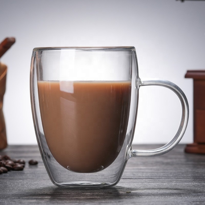 Hot Sale High Borosilicate Glass Double Wall Cup Milk Coffee Glass Mug With Handle