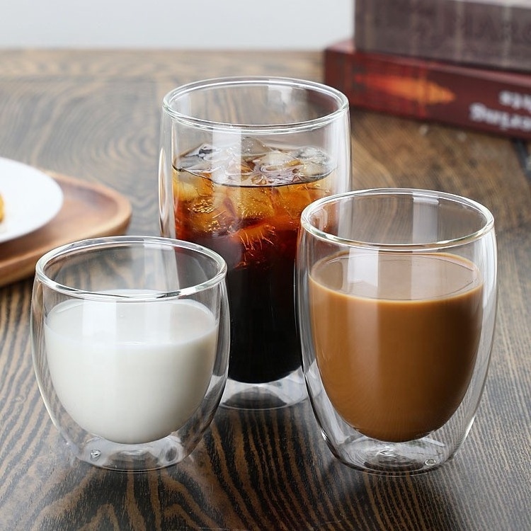 80ml 250ml 350ml 450ml 630ml No Handle Double Wall Glass Cups Clear  High Borosilicate Coffee Cups Heat-resistant glass