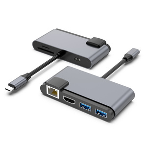 Hot Selling 6 In USB C Docking Station 6 Port HDMI VGA AUDIO PD USB 3 .0 Por Hub Adapter USB Type-c Hub  For Laptop Computer