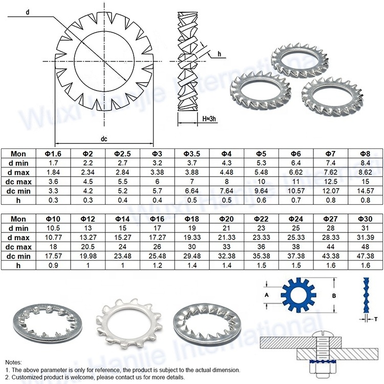 SS 304 DIN6798A M3 M4 M5 M6 M7 Diameter External Tooth Lock Washer